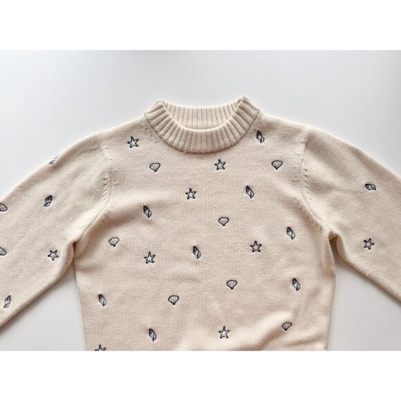 ENGLISH FACTORY Ivory Shell Embroidered Acrylic Crew Neck Sweater, Size XS - Picture 7 of 12